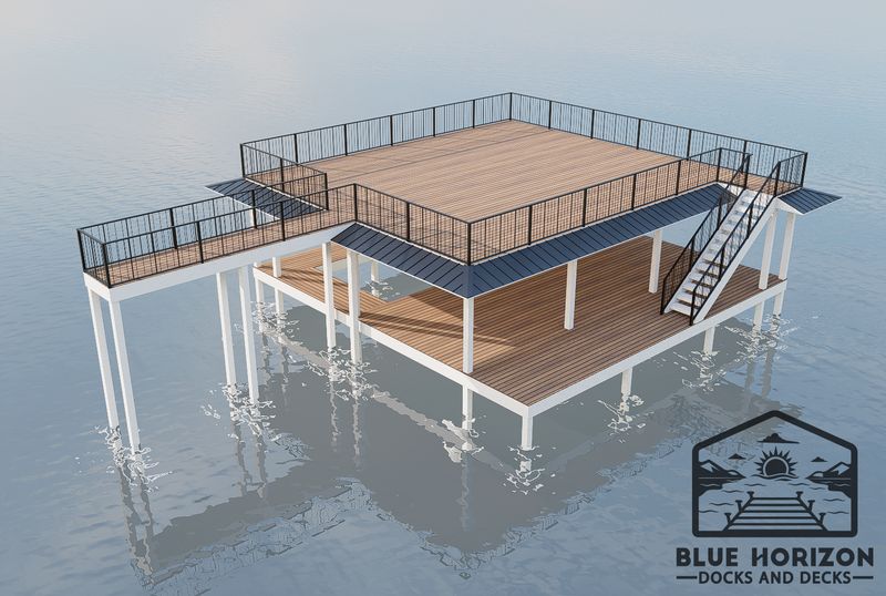 Double Decker dock blueprint &mdash; two-story rooftop entertaining deck