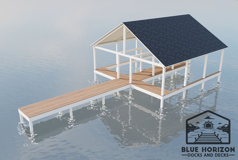 Fisherman dock blueprint &mdash; gable-roof covered slip for fishing