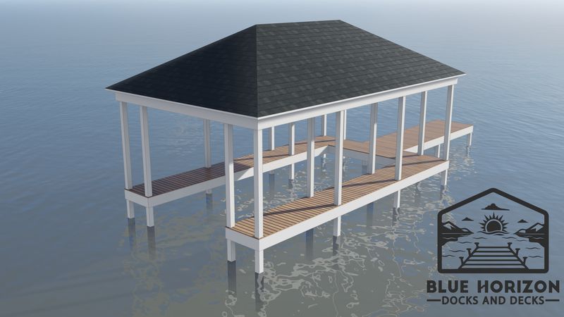 TN Valley dock blueprint &mdash; covered double-slip boathouse
