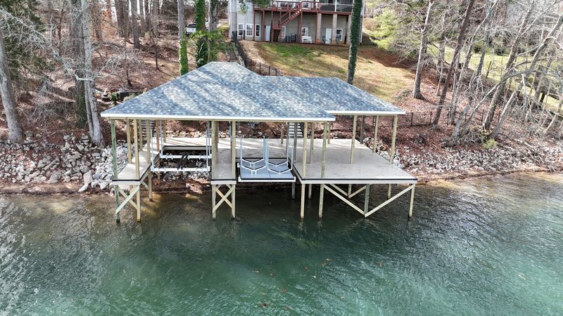 Aerial view of finished open boathouse build by Blue Horizon